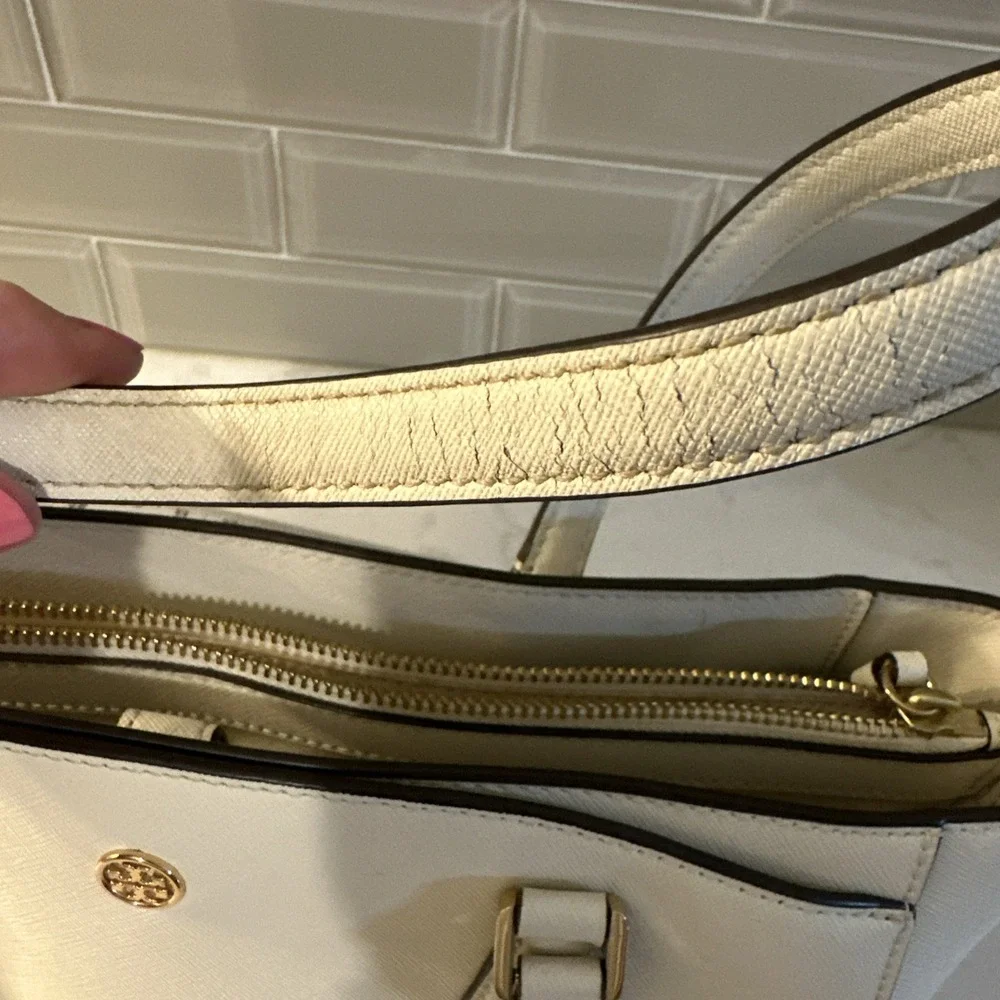 Tory Burch Tote Bag Shoulder Bag Robinson Medium Leather Ivory, Protective Bag.
